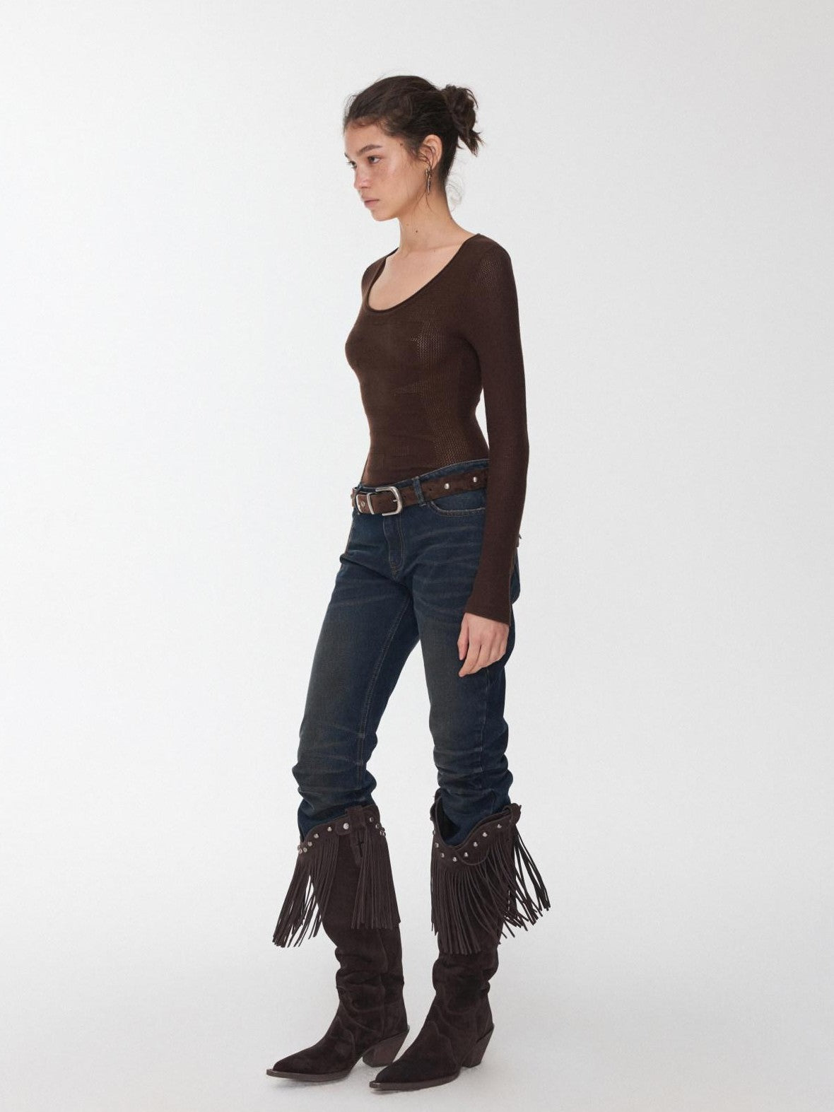 1JINN STUDIO Equestrian Jacquard Openwork Slim Fit Knit Women&
