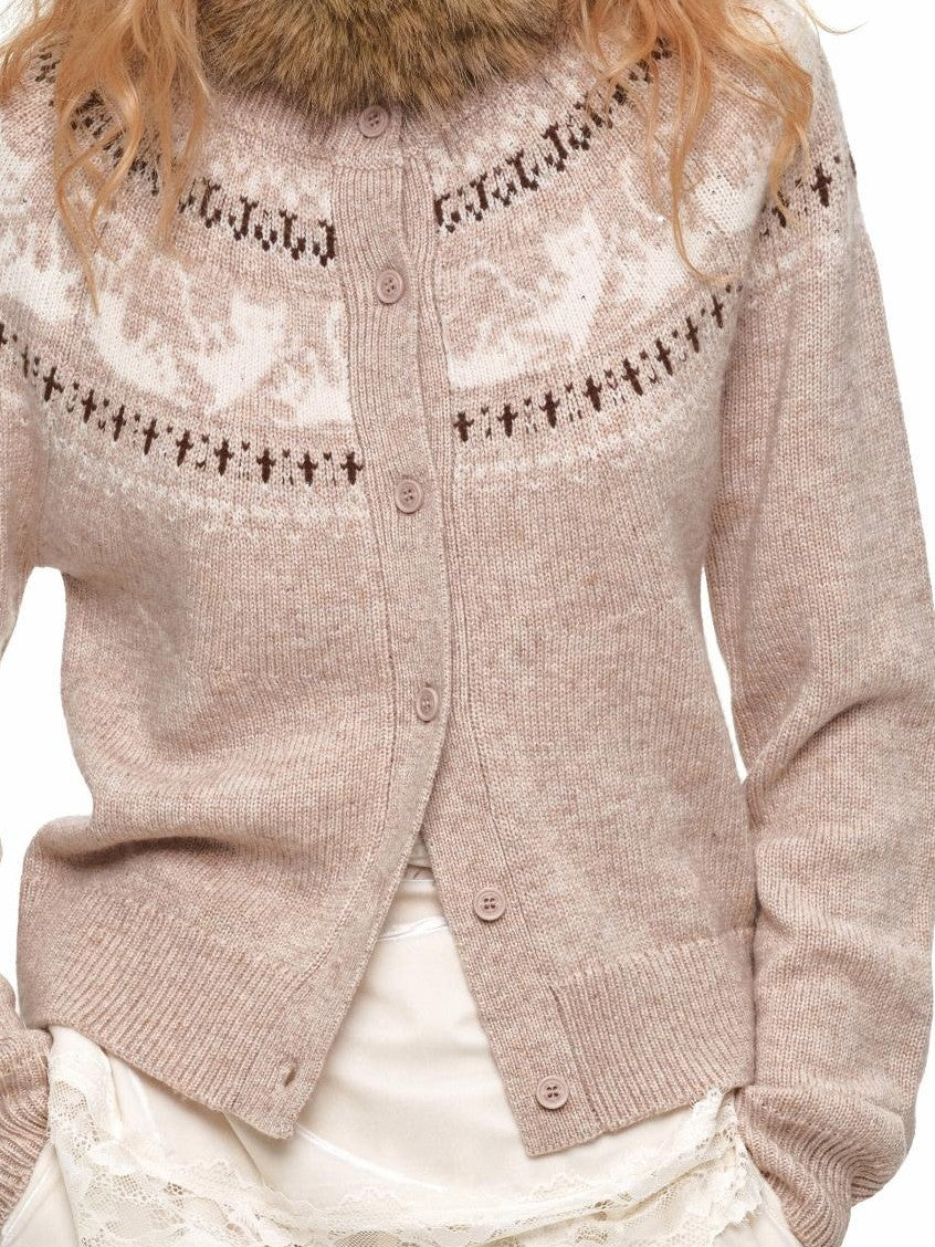 1JINN STUDIO Fair Isle Cat Jacquard Knit Women&
