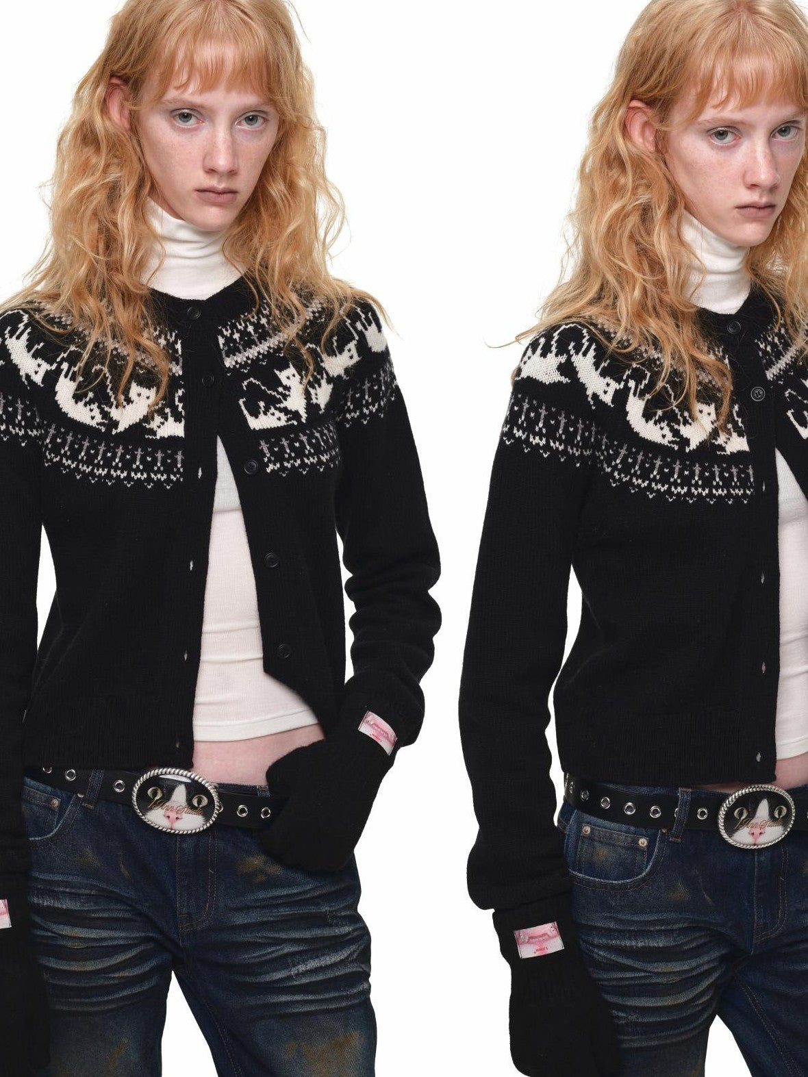 1JINN STUDIO Fair Isle Cat Jacquard Knit Women&