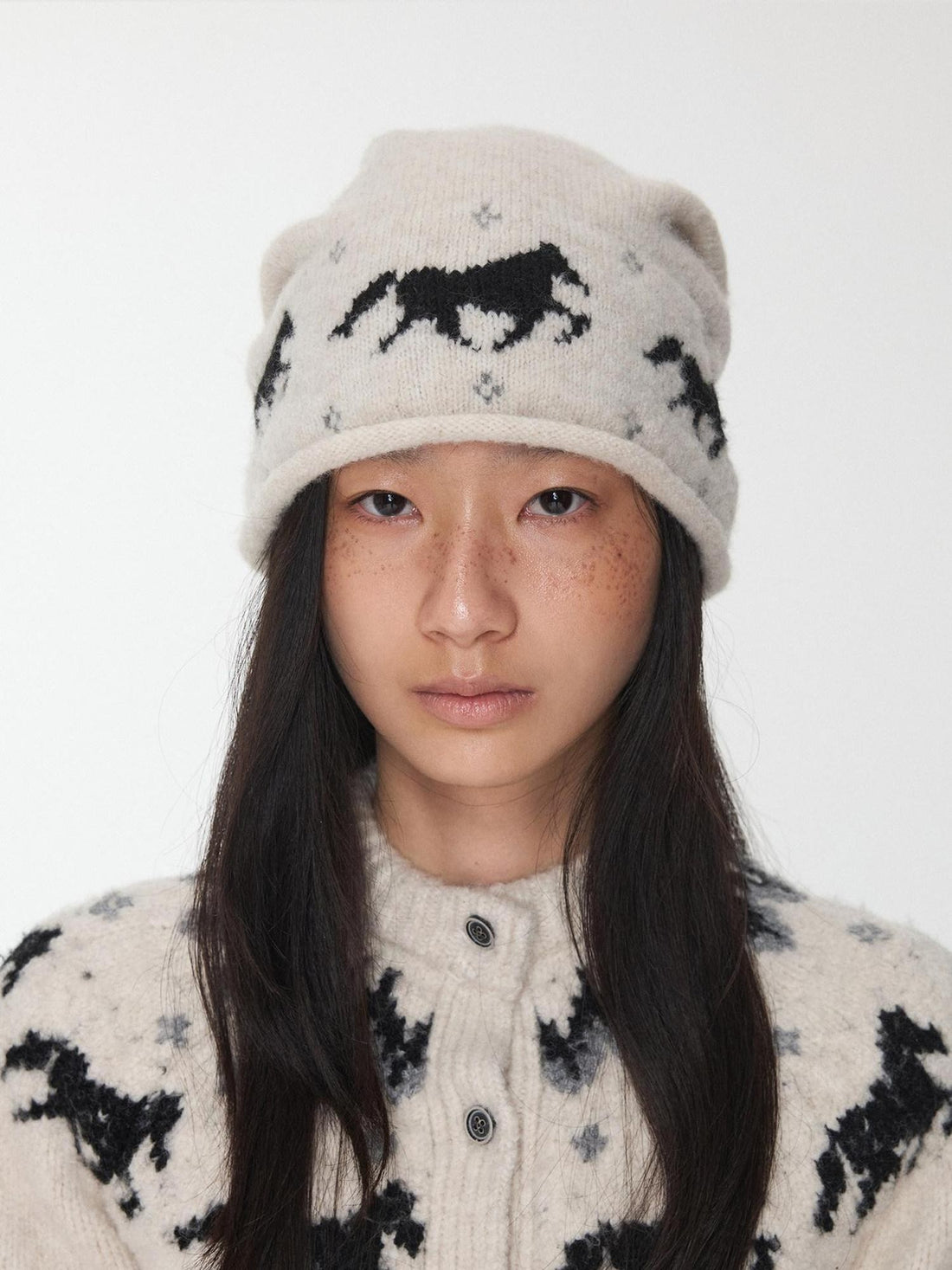 1JINN STUDIO Fair Isle Pony Jacquard Adjustable Drawstring Women&