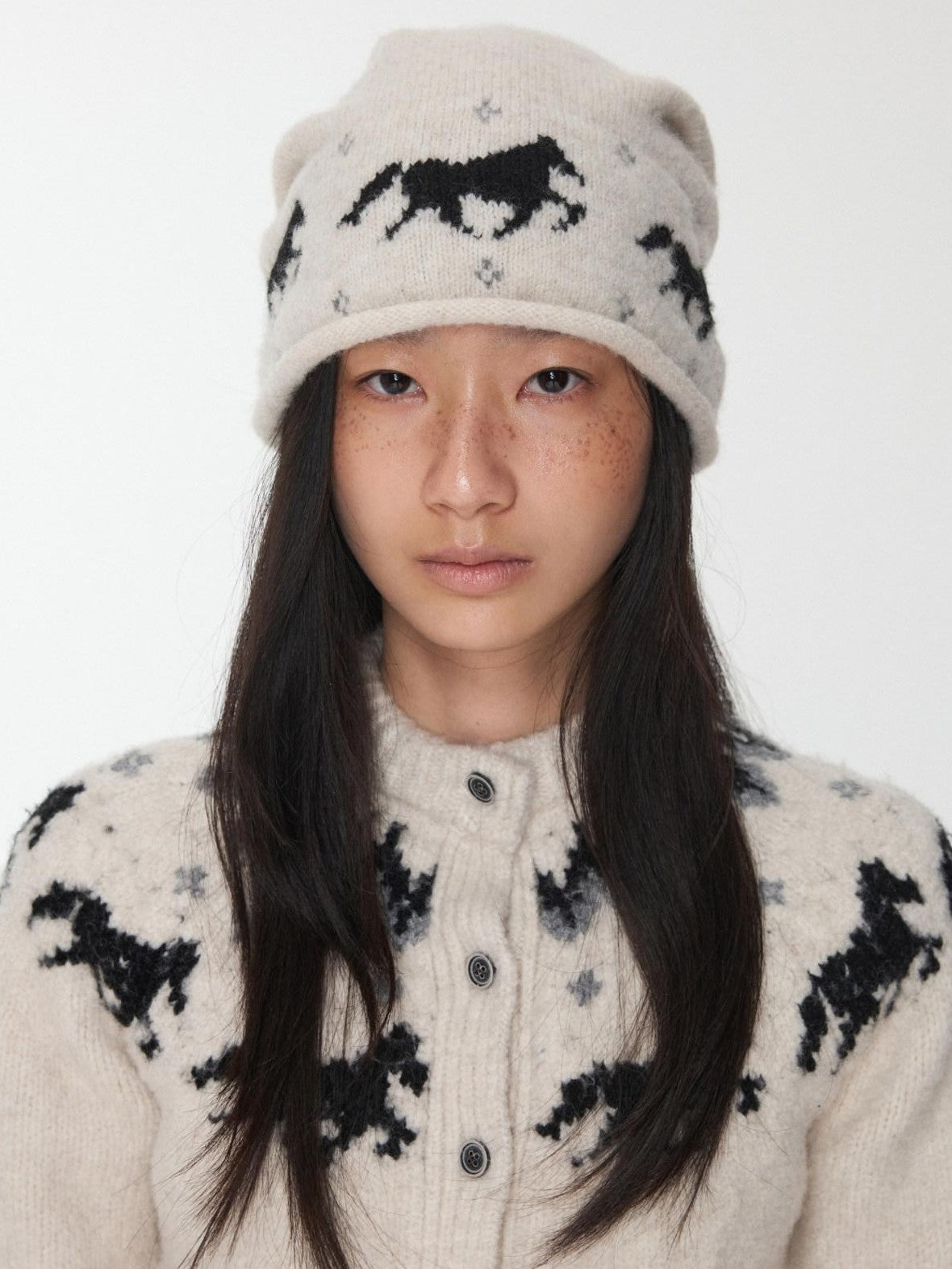 1JINN STUDIO Fair Isle Pony Jacquard Adjustable Drawstring Women&