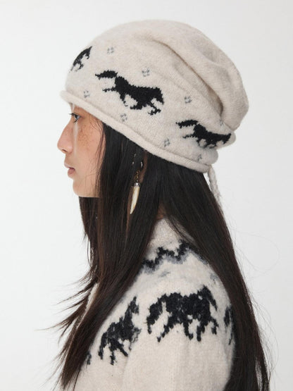 1JINN STUDIO Fair Isle Pony Jacquard Adjustable Drawstring Women&
