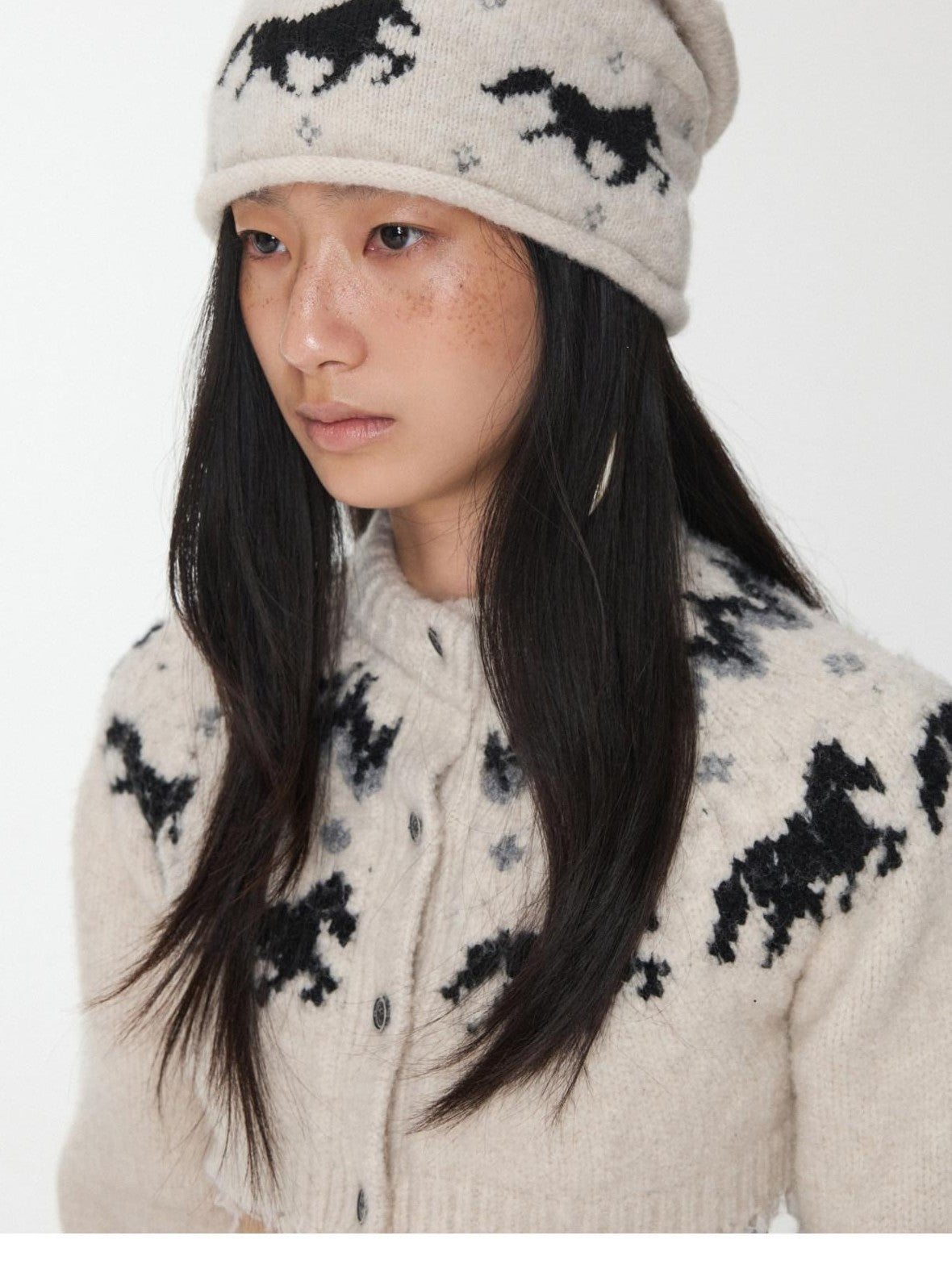 1JINN STUDIO Fair Isle Pony Jacquard Adjustable Drawstring Women&