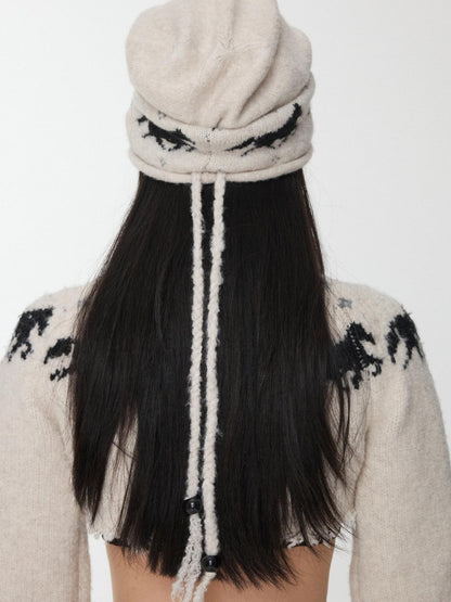 1JINN STUDIO Fair Isle Pony Jacquard Adjustable Drawstring Women&