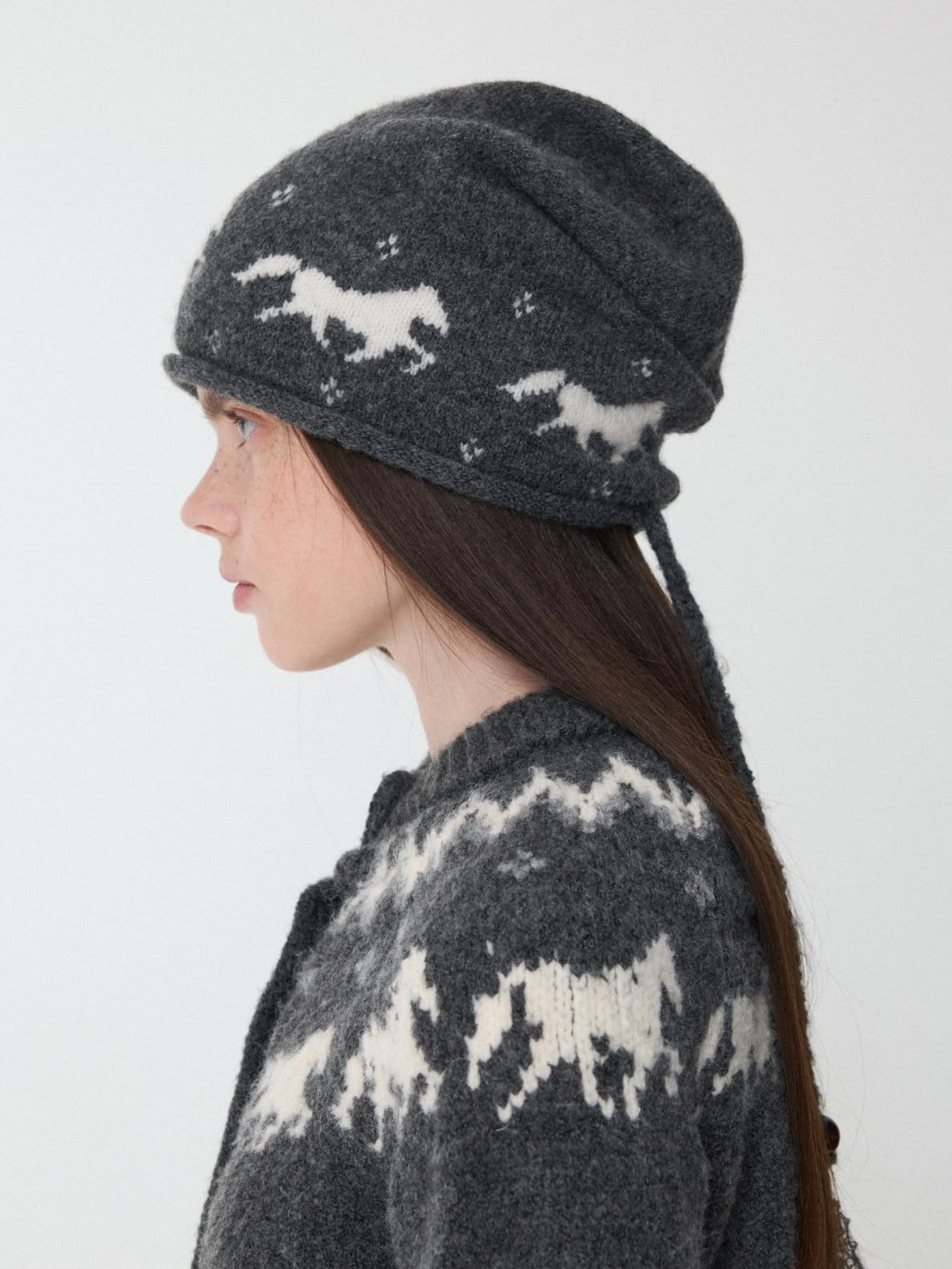 1JINN STUDIO Fair Isle Pony Jacquard Adjustable Drawstring Women&