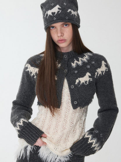 1JINN STUDIO Fair Isle Pony Jacquard Adjustable Drawstring Women&
