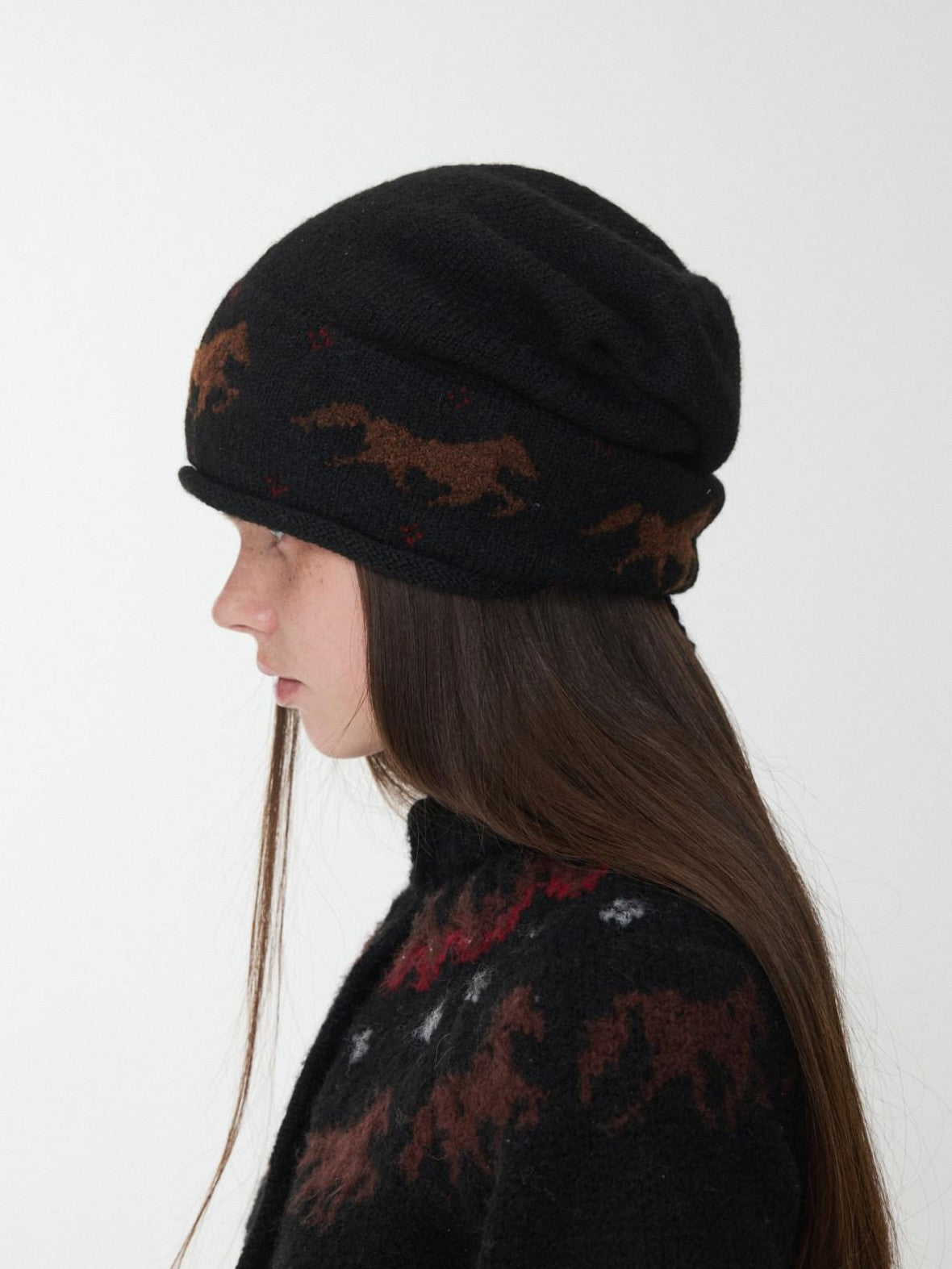 1JINN STUDIO Fair Isle Pony Jacquard Adjustable Drawstring Women&