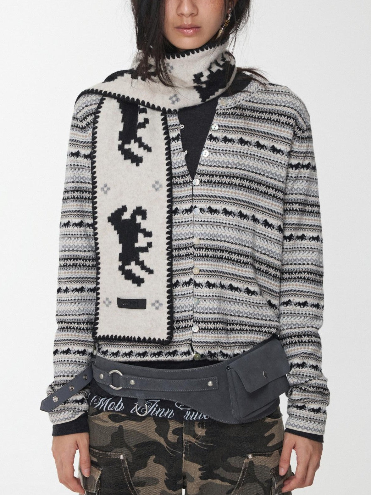 1JINN STUDIO Fair Isle Pony Jacquard Drawstring Tulip Hem Women&