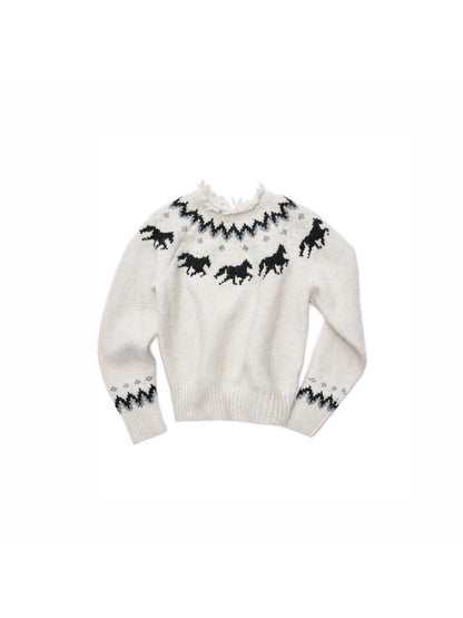 1JINN STUDIO Fair Isle Pony Raglan Frayed Neckline Women&