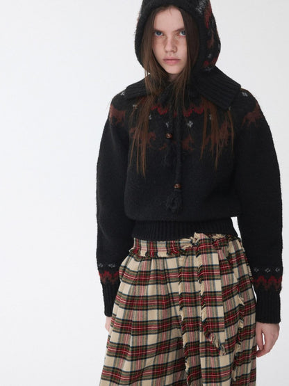 1JINN STUDIO Fair Isle Vintage Pony Jacquard Beaded Drawstring Women&
