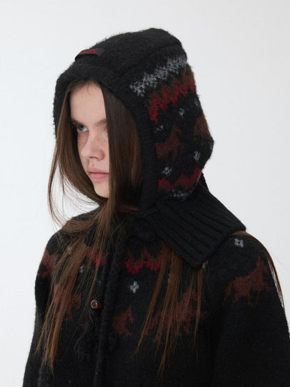1JINN STUDIO Fair Isle Vintage Pony Jacquard Beaded Drawstring Women&