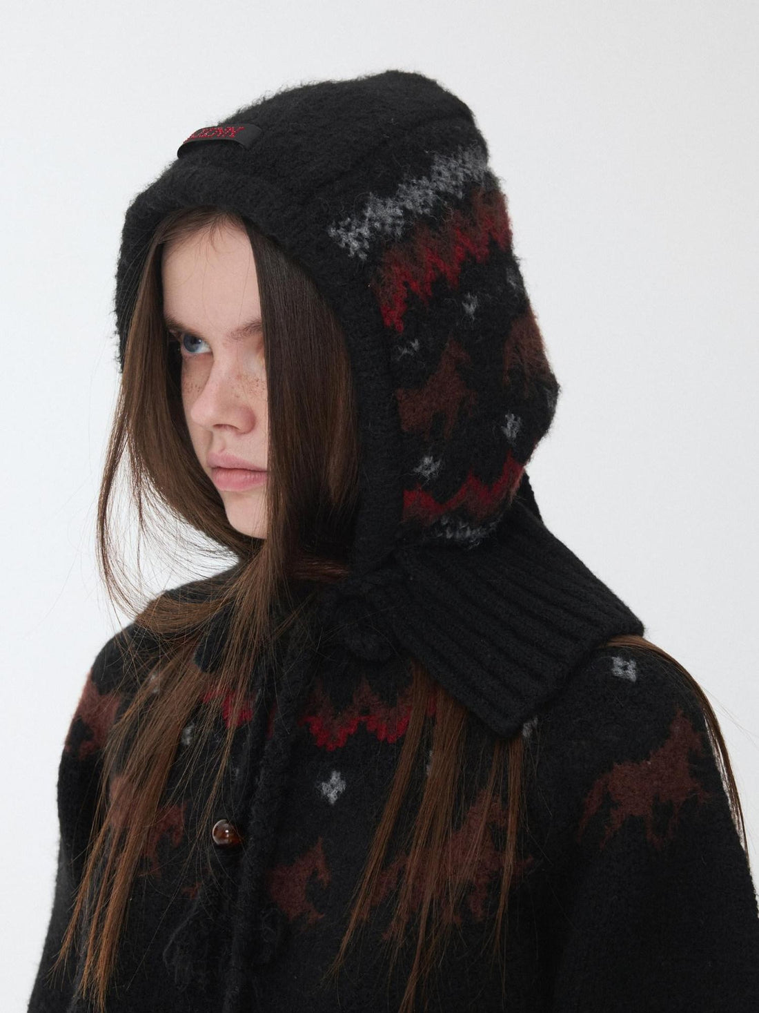 1JINN STUDIO Fair Isle Vintage Pony Jacquard Beaded Drawstring Women&