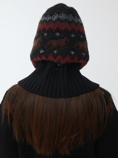 1JINN STUDIO Fair Isle Vintage Pony Jacquard Beaded Drawstring Women&