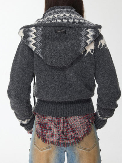 1JINN STUDIO Fair Isle Vintage Pony Jacquard Beaded Drawstring Women&
