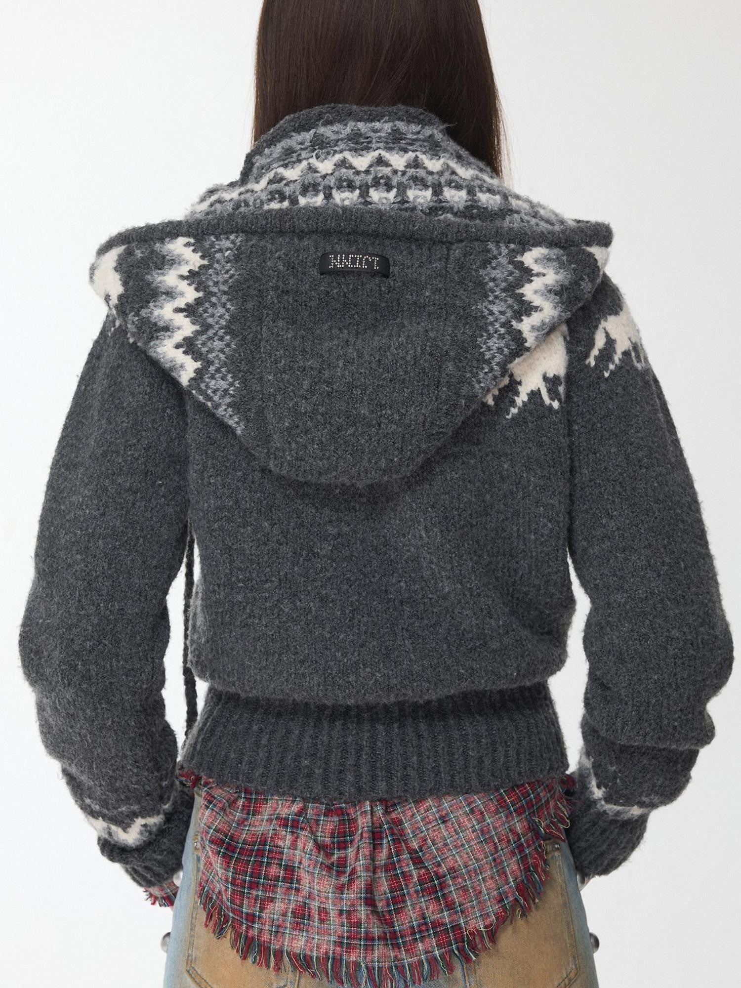 1JINN STUDIO Fair Isle Vintage Pony Jacquard Beaded Drawstring Women&