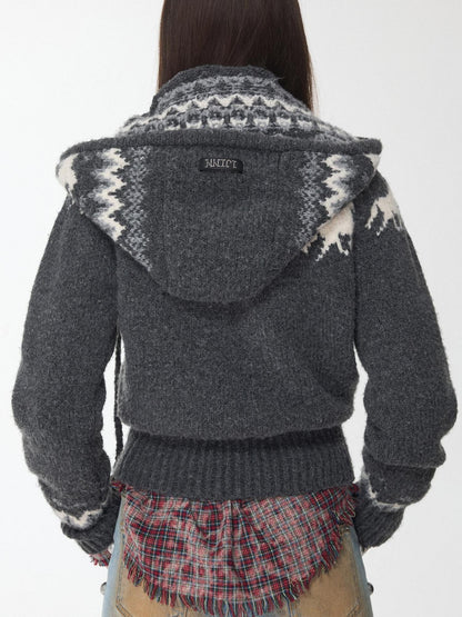 1JINN STUDIO Fair Isle Vintage Pony Jacquard Beaded Drawstring Women&