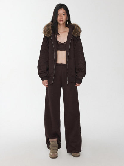 1JINN STUDIO Faux Fur Collar Script Embroidered Women&