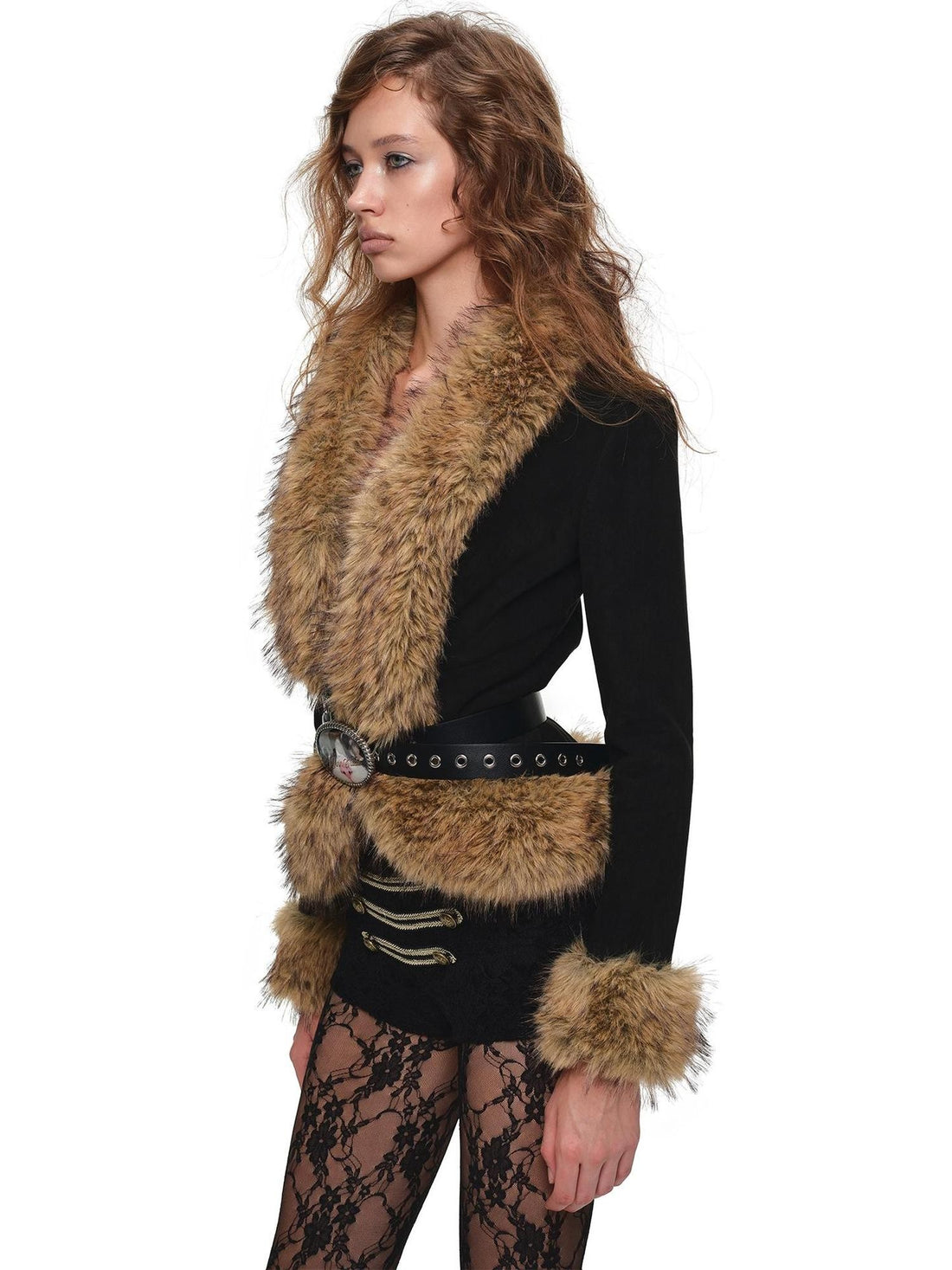 1JINN STUDIO Faux Fur Waist Cinched Women&