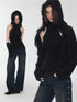 1JINN STUDIO Faux Mink Fringe Hooded Horn Button Loose Women&