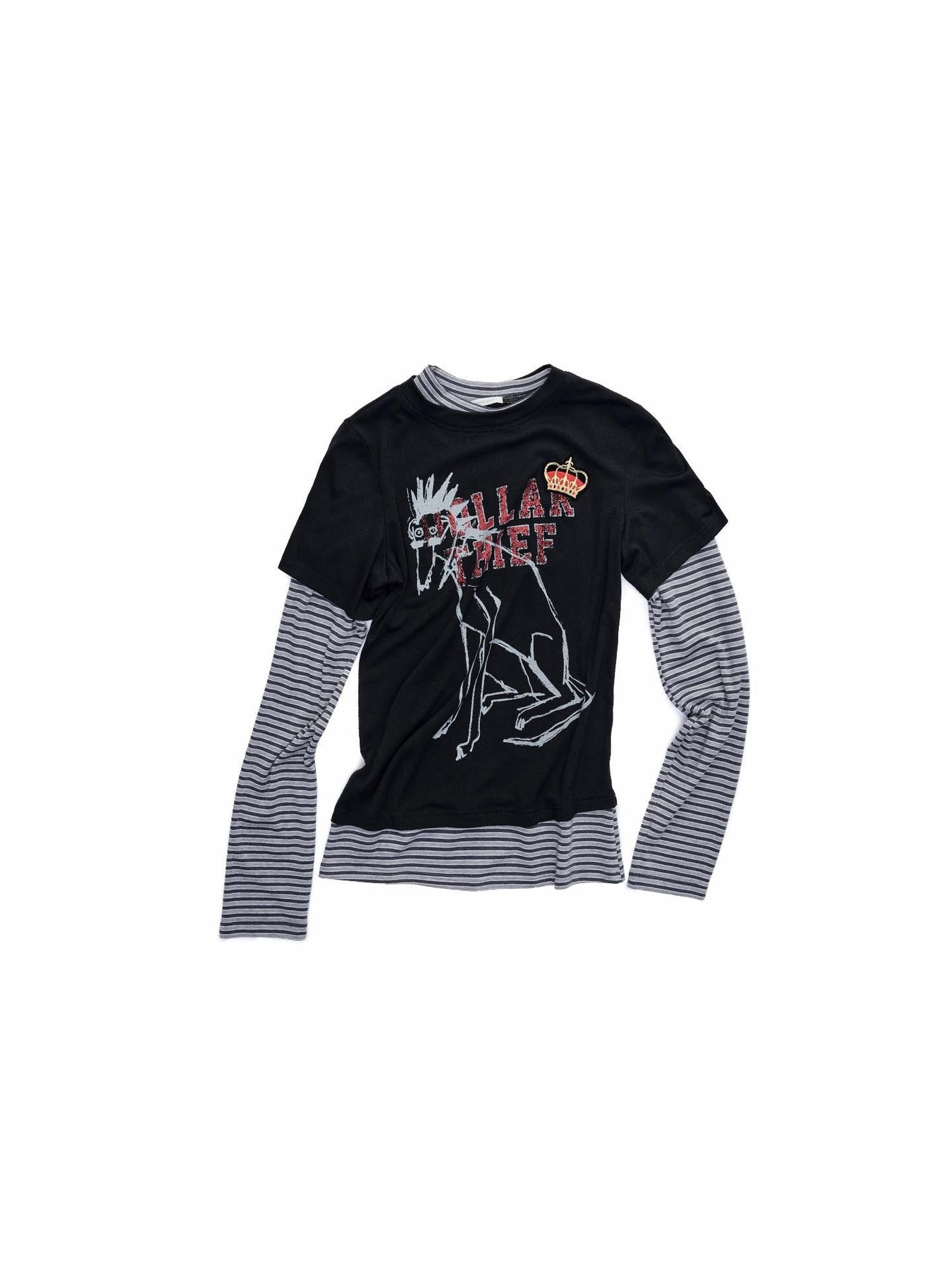 1JINN STUDIO Faux Two Piece Dog Print Asymmetrical Colorblock Women&