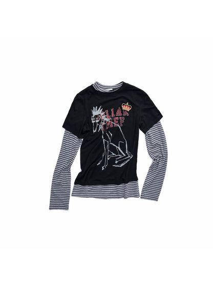 1JINN STUDIO Faux Two Piece Dog Print Asymmetrical Colorblock Women&