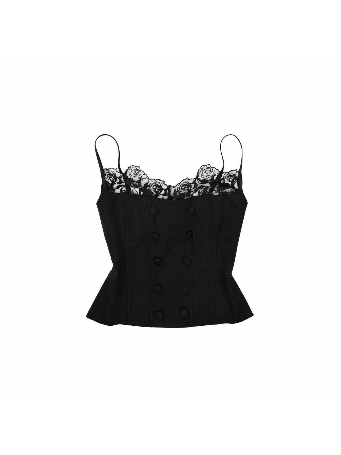 1JINN STUDIO Fishbone Corset Lace Spliced Double Row Button Women&