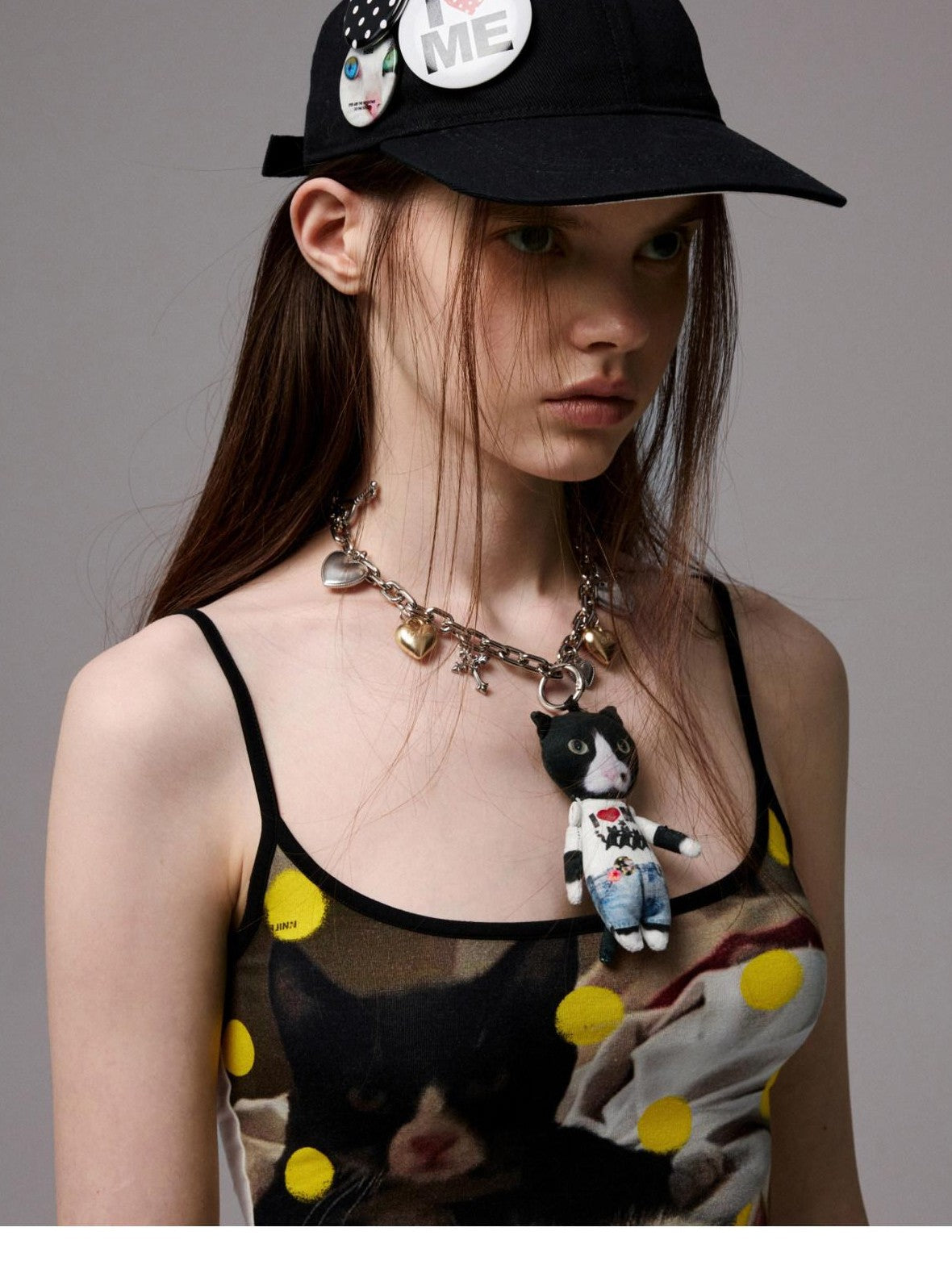 1JINN STUDIO Flat Brim Patch Black White Polka Dot Animal Print Women&