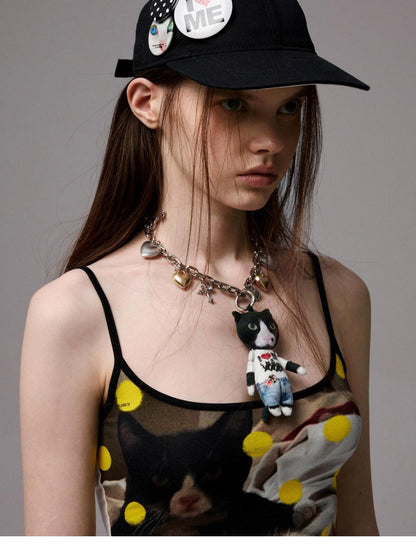 1JINN STUDIO Flat Brim Patch Black White Polka Dot Animal Print Women&