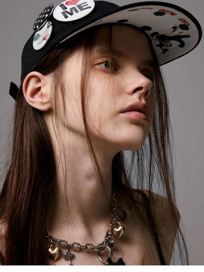 1JINN STUDIO Flat Brim Patch Black White Polka Dot Animal Print Women&