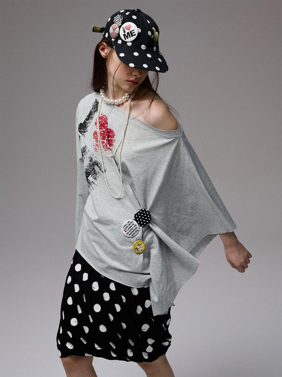 1JINN STUDIO Flat Brim Patch Black White Polka Dot Animal Print Women&