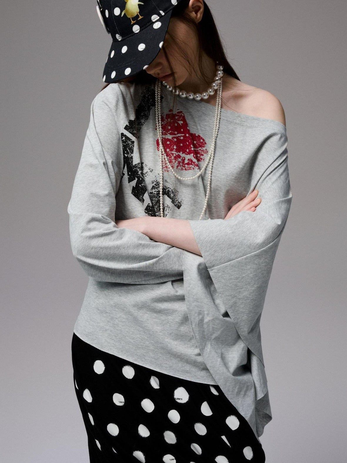 1JINN STUDIO Flat Brim Patch Black White Polka Dot Animal Print Women&