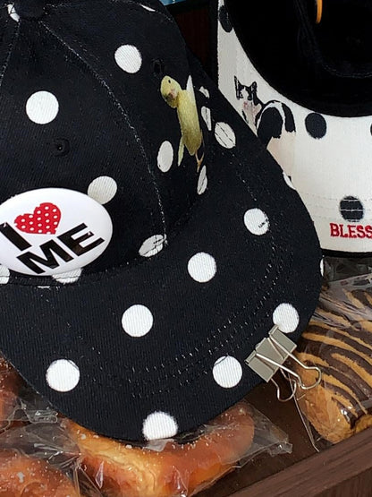 1JINN STUDIO Flat Brim Patch Black White Polka Dot Animal Print Women&