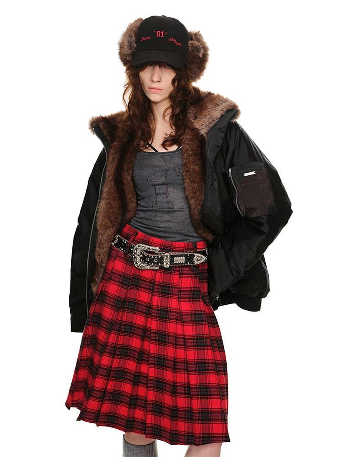 1JINN STUDIO Flight Parka Eco Faux Fur Patchwork Women&