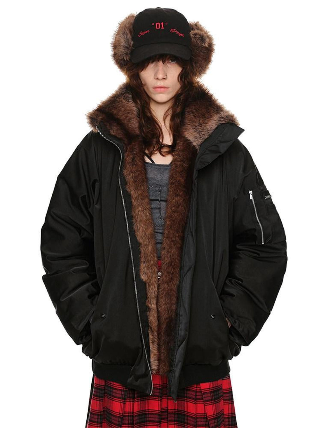 1JINN STUDIO Flight Parka Eco Faux Fur Patchwork Women&