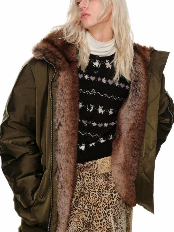 1JINN STUDIO Flight Parka Eco Faux Fur Patchwork Women&