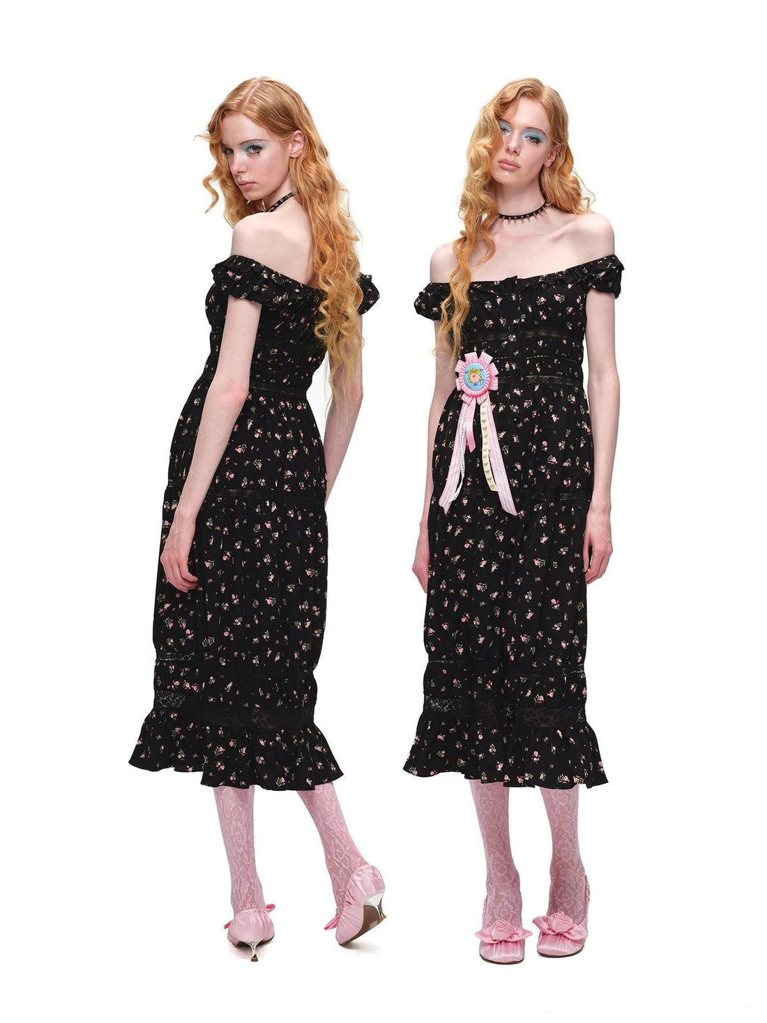 1JINN STUDIO Floral Cutout Lace U Neck Off Shoulder Women&