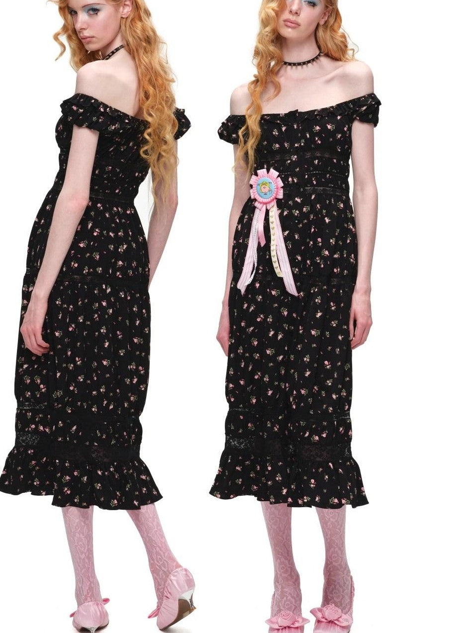 1JINN STUDIO Floral Cutout Lace U Neck Off Shoulder Women&