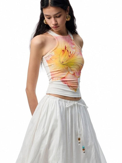 1JINN STUDIO Floral Print Hotfix Rhinestone Racerback Women&