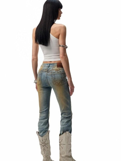1JINN STUDIO Floral Print Hotfix Rhinestone Racerback Women&