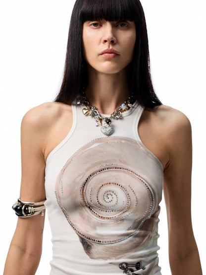 1JINN STUDIO Floral Print Hotfix Rhinestone Racerback Women&