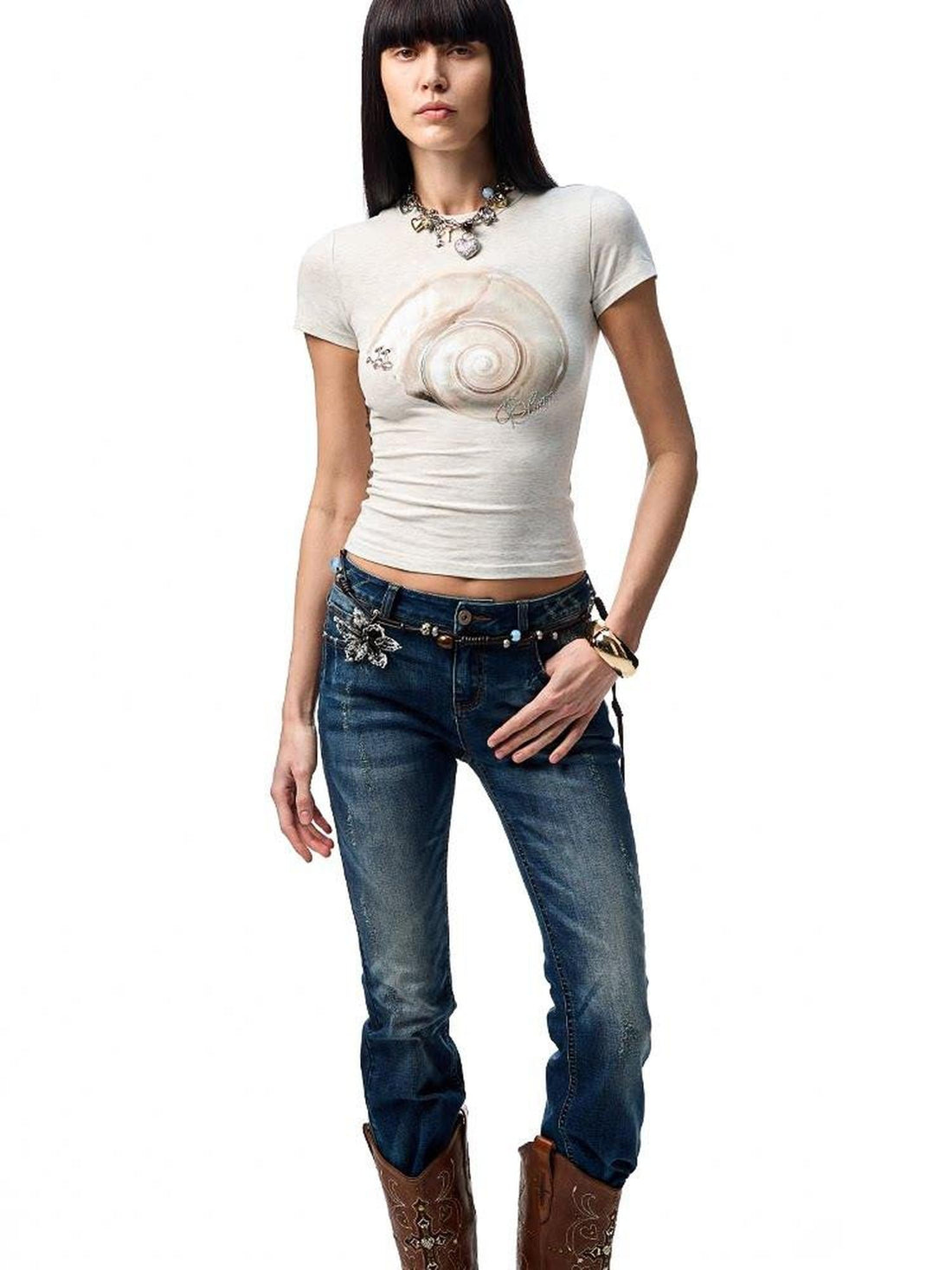 1JINN STUDIO Floral Print Rhinestone Women&