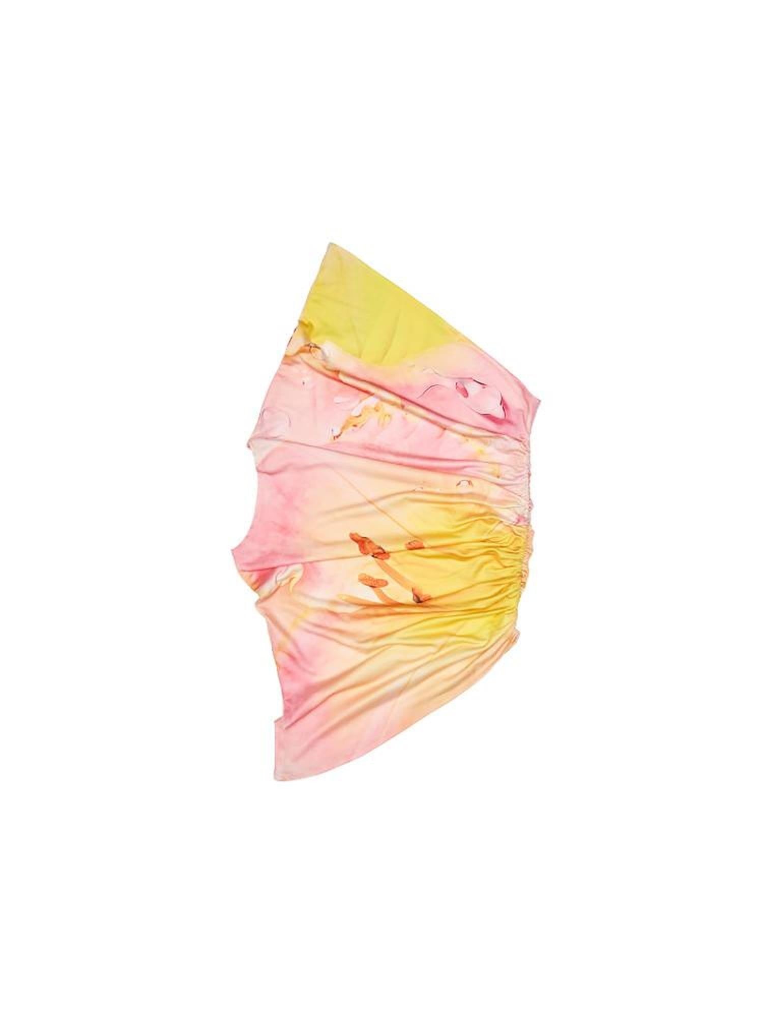 1JINN STUDIO Floral Print Ruched Asymmetric Shoulder Women&