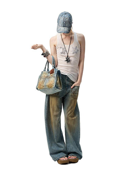 1JINN STUDIO Floral Rhinestone Sheer Asymmetrical Racerback Women&