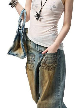 1JINN STUDIO Floral Rhinestone Sheer Asymmetrical Racerback Women&