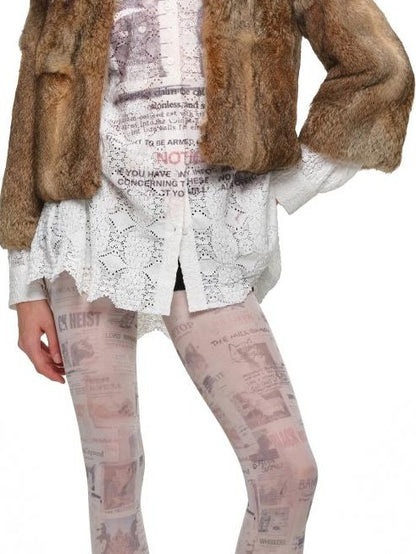 1JINN STUDIO Fluffy Faux Fur Lapel Collar Short Loose Fit Long Sleeve Women&