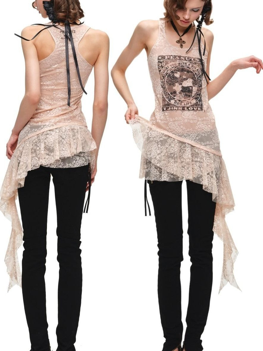 1JINN STUDIO Framed Print Irregular Ruffle Racerback Women&