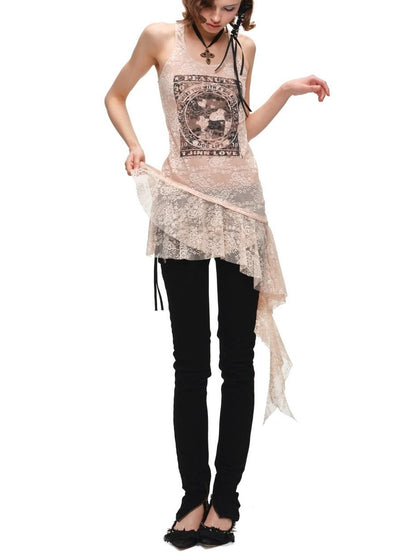 1JINN STUDIO Framed Print Irregular Ruffle Racerback Women&