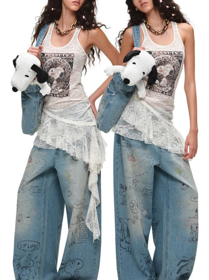 1JINN STUDIO Framed Print Irregular Ruffle Racerback Women&