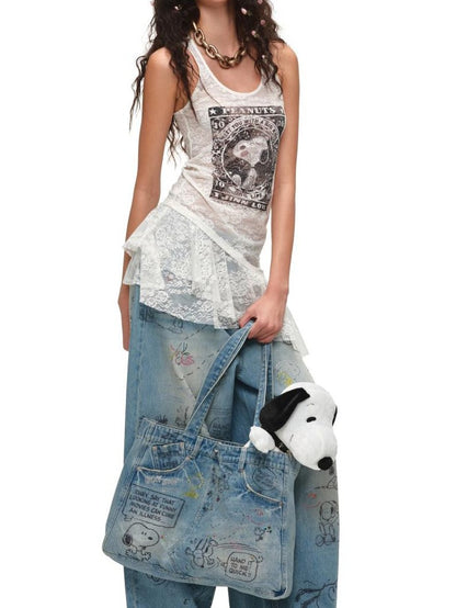 1JINN STUDIO Framed Print Irregular Ruffle Racerback Women&
