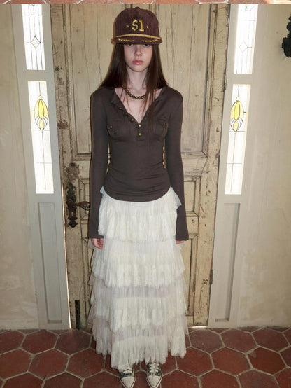 1JINN STUDIO French Lace Multi Layer Tulle Spliced Women&